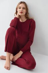Kadın Bordo Uzunkol Pijama Takım, %50 Pamuk %50 Modal