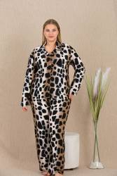 Kadın Büyük Beden Düğmeli Pijama Takım, Belmando Dokuma Viskon kumaş - Thumbnail