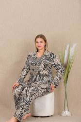 Kadın Büyük Beden Düğmeli Pijama Takım, Belmando Dokuma Viskon kumaş - Thumbnail