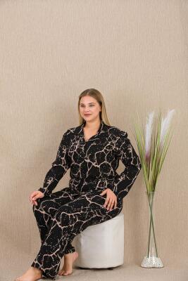 Kadın Büyük Beden Düğmeli Pijama Takım, Belmando Dokuma Viskon kumaş - 2
