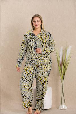 REN - Kadın Büyük Beden Düğmeli Pijama Takım, Belmando Dokuma Viskon kumaş (1)