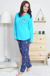 Kadın Büyük Beden Düğmeli Rahat Kesim Pijama Takımı Xl-4xl - Thumbnail