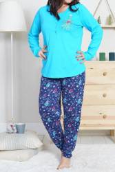 Kadın Büyük Beden Düğmeli Rahat Kesim Pijama Takımı Xl-4xl - Thumbnail