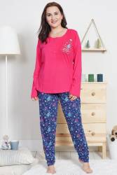 Kadın Büyük Beden Düğmeli Rahat Kesim Pijama Takımı Xl-4xl - Thumbnail