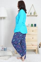 Kadın Büyük Beden Düğmeli Rahat Kesim Pijama Takımı Xl-4xl - Thumbnail
