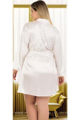 Kadın Büyük Beden Düz Renk Saten Bride Sabahlık - 1