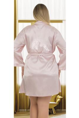 Kadın Büyük Beden Düz Renk Saten Bride Sabahlık - 7