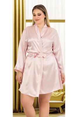 Kadın Büyük Beden Düz Renk Saten Bride Sabahlık - 9