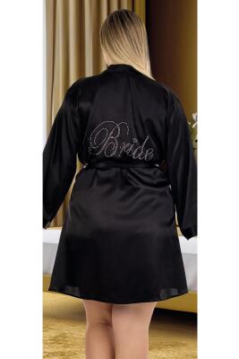 Kadın Büyük Beden Düz Renk Saten Bride Sabahlık - 10