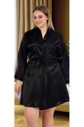 Kadın Büyük Beden Düz Renk Saten Bride Sabahlık - 12