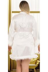 Kadın Büyük Beden Düz Renk Tüylü Saten Bride Sabahlık