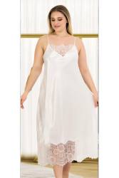 Kadın Büyük Beden Fantazi Saten Gecelik, Dantel Detaylı Saten Gecelik - Thumbnail