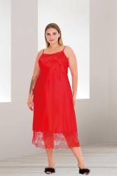 Kadın Büyük Beden Fantazi Saten Gecelik, Dantel Detaylı Saten Gecelik - Thumbnail