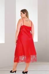 Kadın Büyük Beden Fantazi Saten Gecelik, Dantel Detaylı Saten Gecelik - Thumbnail