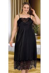 Kadın Büyük Beden Fantazi Saten Gecelik, Dantel Detaylı Saten Gecelik - Thumbnail