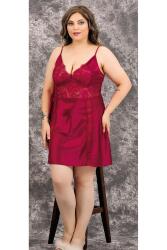 Kadın Büyük Beden Fantazi Saten Gecelik Sabahlık Takım, Dantel Detaylı Saten Gecelik Sabahlık Set - 2