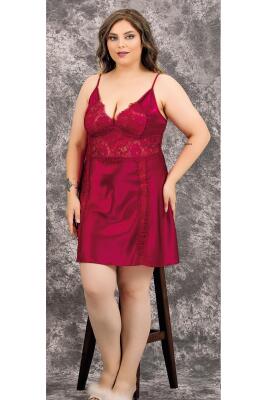 Kadın Büyük Beden Fantazi Saten Gecelik Sabahlık Takım, Dantel Detaylı Saten Gecelik Sabahlık Set - 2