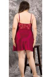 Kadın Büyük Beden Fantazi Saten Gecelik Sabahlık Takım, Dantel Detaylı Saten Gecelik Sabahlık Set - 3