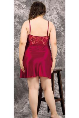 Kadın Büyük Beden Fantazi Saten Gecelik Sabahlık Takım, Dantel Detaylı Saten Gecelik Sabahlık Set - 3