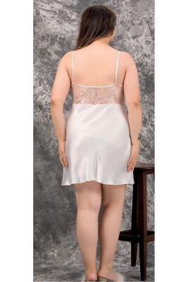 Kadın Büyük Beden Fantazi Saten Gecelik Sabahlık Takım, Dantel Detaylı Saten Gecelik Sabahlık Set - 6