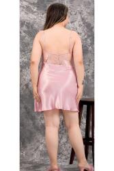 Kadın Büyük Beden Fantazi Saten Gecelik Sabahlık Takım, Dantel Detaylı Saten Gecelik Sabahlık Set - 8