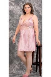 Kadın Büyük Beden Fantazi Saten Gecelik Sabahlık Takım, Dantel Detaylı Saten Gecelik Sabahlık Set - 9