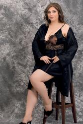 Kadın Büyük Beden Fantazi Saten Gecelik Sabahlık Takım, Dantel Detaylı Saten Gecelik Sabahlık Set - 10