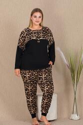 Kadın Büyük Beden Leopar Desenli Ev Giyim Pijama Takım, Uzun kollu, Dar Paça, viskon kumaş - 2