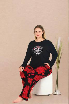 REN - Kadın Büyük Beden Pijama Takım, Çiçek Baskılı, Viskon kumaş