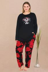 Kadın Büyük Beden  Pijama Takım, Çiçek Baskılı, Viskon kumaş (1)