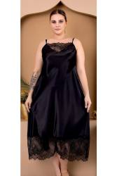 Kadın Büyük Beden Saten Gecelik Sabahlık Takım, Dantel Detaylı Saten Gecelik Sabahlık Set - Thumbnail