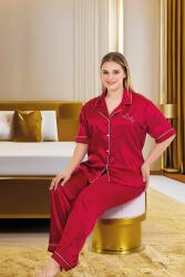 Kadın Büyük Beden Saten Pijama Takım, Boydan Düğmeli Saten Pijama Takım - 2