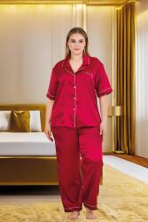 Kadın Büyük Beden Saten Pijama Takım, Boydan Düğmeli Saten Pijama Takım - 1