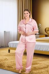 Kadın Büyük Beden Saten Pijama Takım, Boydan Düğmeli Saten Pijama Takım - 7