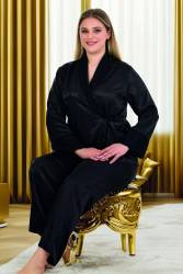 Kadın Büyük Beden Uzunkol Saten Pijama Takım, Önden Bağlamalı Saten Pijama Takım - Thumbnail