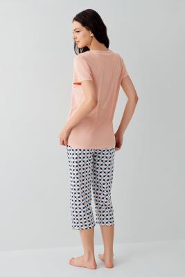 Kadın Cepli Desenli Pijama Takımı %50 Pamuk %50 Modal – Kısa Kollu, Rahat Kalıp - 4
