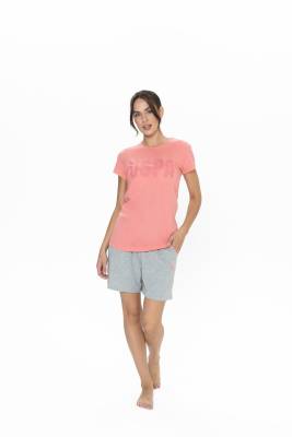 U.S. Polo Assn. - Kadın Cepli Şort Takım, USPA Baskılı, Kısakol, Bisiklet Yaka