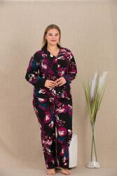 Kadın Çiçek Desen Büyük Beden Düğmeli Pijama Takım, Belmando Dokuma Viskon kumaş (1)