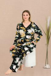 Kadın Çiçek Desenli Düğmeli Büyük Beden Pijama Takım, , viskon kumaş - 1