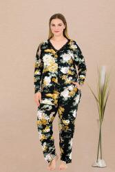 Kadın Çiçek Desenli Düğmeli Büyük Beden Pijama Takım, , viskon kumaş (1)