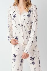 Kadın Çiçek Desenli Uzunkol Pijama Takım, Dantel detaylı - 3