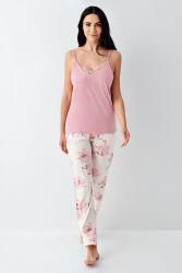 Kadın Çiçekli 3'lü Pijama Takım, Cepli Pantolon, İp Askılı Atlet ve Kuşaklı Sabahlık, Modal ve Pamuk Kumaş - 4