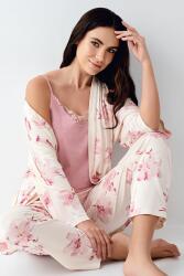 Kadın Çiçekli 3'lü Pijama Takım, Cepli Pantolon, İp Askılı Atlet ve Kuşaklı Sabahlık, Modal ve Pamuk Kumaş