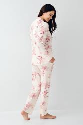 Kadın Çiçekli Uzunkol Mevsimlik Pijama Takım, Önden Düğmeli Gömlek Pijama Takım - 4