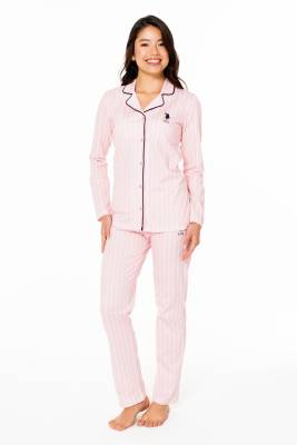 Kadın Çizgili %100 Pamuklu Mevsimlik Gömlek Yaka Uzunkol Pijama Ev Giyim - 3