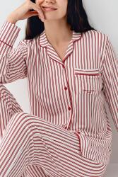 Kadın Çizgili Önden Düğmeli Pijama Takım, %50 Modal %50 Pamuk Gömlek Pijama Takım - 3