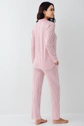 Kadın Çizgili Önden Düğmeli Pijama Takım, %50 Modal %50 Pamuk Gömlek Pijama Takım - 12