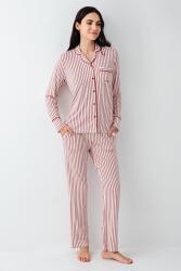 Kadın Çizgili Önden Düğmeli Pijama Takım, %50 Modal %50 Pamuk Gömlek Pijama Takım (1)