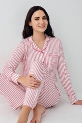 Kadın Çizgili Önden Düğmeli Pijama Takım, %50 Modal %50 Pamuk Gömlek Pijama Takım Fuşya