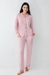 Kadın Çizgili Önden Düğmeli Pijama Takım, %50 Modal %50 Pamuk Gömlek Pijama Takım - 10